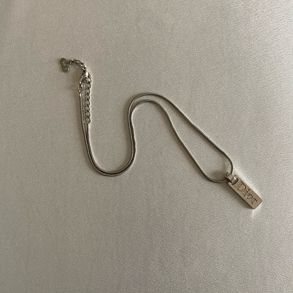Dior Silver Necklace with Logo Pendant